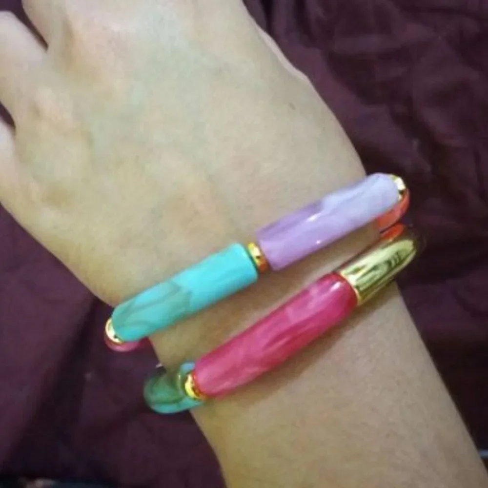 Colorful Tube Bead Bangle | Bamboo Style Stretch Bracelet